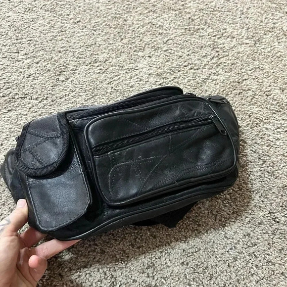 Vintage Soft Leather Fanny Pack Waist Boho Crossbody Patchwork Black Belt Bag 90 - Picture 10 of 16